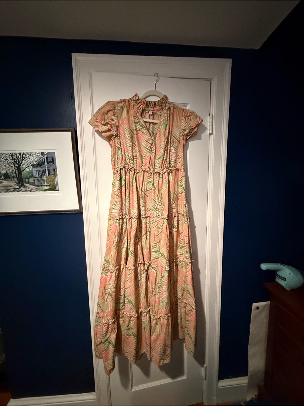 crown & ivy Peach and Green Tiered Maxi Dress